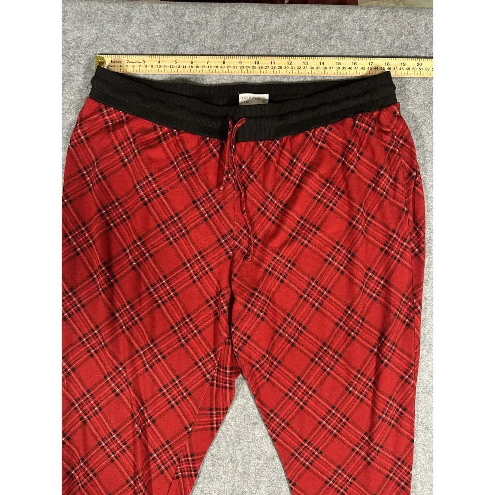 Maurices‎ Sleep Pajama Joggers 1X Red Plaid Ribbed Knit Drawstring Waist